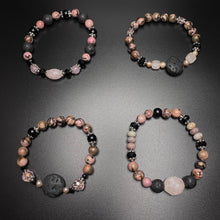 Load image into Gallery viewer, Diffuser bracelet: rhodonite/ rose quartz / onyx and lava rock
