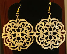 Load image into Gallery viewer, Marble Mandala large geometric acrylic earrings boho tribal Middle Eastern bellydance style