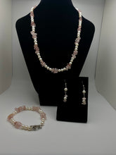Load image into Gallery viewer, Pretty in Pink freshwater pearl and rose quartz necklace set