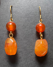 Load image into Gallery viewer, Carnelian and peach aventurine Roman reproduction gemstone earrings