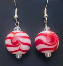 Load image into Gallery viewer, Peppermint Candy glass bead holiday earrings
