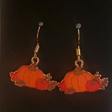 Load image into Gallery viewer, Pumpkin Patch fall-themed goldtone and enamel pumpkin earrings in a variety of styles
