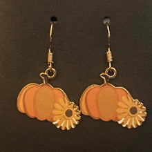 Load image into Gallery viewer, Pumpkin Patch fall-themed goldtone and enamel pumpkin earrings in a variety of styles
