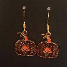 Load image into Gallery viewer, Pumpkin Patch fall-themed goldtone and enamel pumpkin earrings in a variety of styles
