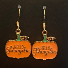 Load image into Gallery viewer, Pumpkin Patch fall-themed goldtone and enamel pumpkin earrings in a variety of styles
