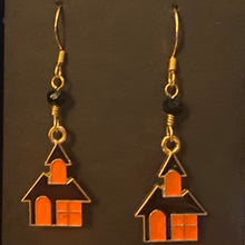 Load image into Gallery viewer, Halloween charm earrings in a variety of styles:  Ghosts, haunted houses, jack-o’-lanterns, bats, witch hats, black cats, Halloween candy, spiders, and more
