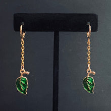Load image into Gallery viewer, Leaves of Lorien goldtone &amp; green enamel earrings
