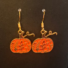 Load image into Gallery viewer, Pumpkin Patch fall-themed goldtone and enamel pumpkin earrings in a variety of styles
