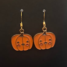 Load image into Gallery viewer, Pumpkin Patch fall-themed goldtone and enamel pumpkin earrings in a variety of styles
