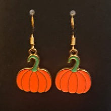 Load image into Gallery viewer, Pumpkin Patch fall-themed goldtone and enamel pumpkin earrings in a variety of styles
