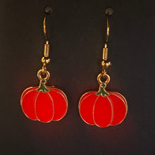 Load image into Gallery viewer, Pumpkin Patch fall-themed goldtone and enamel pumpkin earrings in a variety of styles
