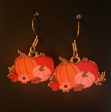 Load image into Gallery viewer, Pumpkin Patch fall-themed goldtone and enamel pumpkin earrings in a variety of styles
