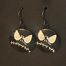 Load image into Gallery viewer, Holiday Nightmare Halloween &amp; Christmas Jack Skellington Pumpkin King and Sally goldtone or black enamel earrings in a variety of styles
