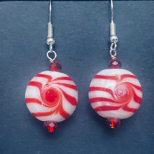Load image into Gallery viewer, Peppermint Candy glass bead holiday earrings
