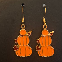 Load image into Gallery viewer, Pumpkin Patch fall-themed goldtone and enamel pumpkin earrings in a variety of styles
