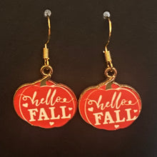 Load image into Gallery viewer, Pumpkin Patch fall-themed goldtone and enamel pumpkin earrings in a variety of styles
