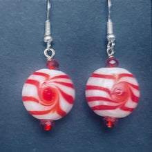 Load image into Gallery viewer, Peppermint Candy glass bead holiday earrings
