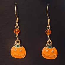 Load image into Gallery viewer, Holiday Nightmare Halloween &amp; Christmas Jack Skellington Pumpkin King and Sally goldtone or black enamel earrings in a variety of styles
