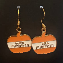 Load image into Gallery viewer, Pumpkin Patch fall-themed goldtone and enamel pumpkin earrings in a variety of styles
