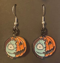 Load image into Gallery viewer, Holiday Nightmare Halloween &amp; Christmas Jack Skellington Pumpkin King and Sally goldtone or black enamel earrings in a variety of styles
