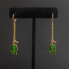 Load image into Gallery viewer, Leaves of Lorien goldtone &amp; green enamel earrings
