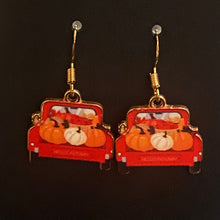 Load image into Gallery viewer, Pumpkin Patch fall-themed goldtone and enamel pumpkin earrings in a variety of styles
