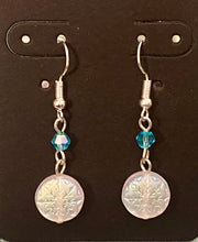 Load image into Gallery viewer, First Winter’s Snow: iridescent AB Czech glass snowflake earrings
