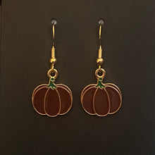 Load image into Gallery viewer, Pumpkin Patch fall-themed goldtone and enamel pumpkin earrings in a variety of styles

