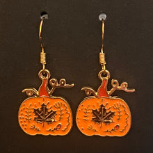 Load image into Gallery viewer, Pumpkin Patch fall-themed goldtone and enamel pumpkin earrings in a variety of styles
