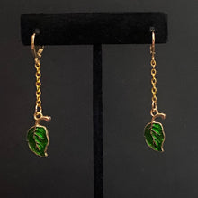 Load image into Gallery viewer, Leaves of Lorien goldtone &amp; green enamel earrings
