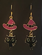 Load image into Gallery viewer, Halloween charm earrings in a variety of styles:  Ghosts, haunted houses, jack-o’-lanterns, bats, witch hats, black cats, Halloween candy, spiders, and more
