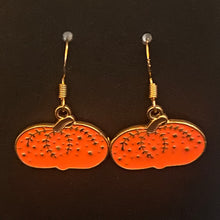 Load image into Gallery viewer, Pumpkin Patch fall-themed goldtone and enamel pumpkin earrings in a variety of styles
