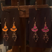 Load image into Gallery viewer, Halloween charm earrings in a variety of styles:  Ghosts, haunted houses, jack-o’-lanterns, bats, witch hats, black cats, Halloween candy, spiders, and more
