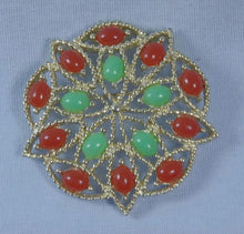 Load image into Gallery viewer, Sarah Coventry “Acapulco” vintage 1969 faux carnelian &amp; jade demi-parure brooch &amp; earrings set

