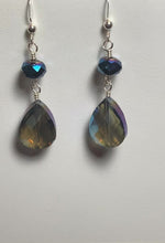 Load and play video in Gallery viewer, Dark blue iridescent crystal and sterling drop earrings
