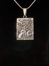 Load image into Gallery viewer, Tree of Life, Family Tree, Celtic Tree, World Tree / Yggdrasil antique silvertone rectangular tree pendant
