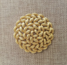 Load image into Gallery viewer, Bright goldtone vintage Monet intricately woven circular rope brooch Etruscan Greco-Roman Celtic SCA
