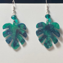 Load image into Gallery viewer, Monstera Leaf large acrylic leaf earrings boho tropical style
