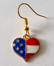 Load image into Gallery viewer, Americana patriotic enamel stars and stripes heart, star, or flag earrings 4th of July holiday jewelry

