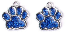 Load image into Gallery viewer, Paw print sports fan earrings: Tigers, Lions, Bulldogs, Wildcats, Huskies, Panthers, Jaguars: choice of team color with or without crystal bead.
