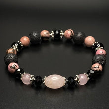 Load image into Gallery viewer, Diffuser bracelet: rhodonite/ rose quartz / onyx and lava rock
