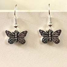 Load image into Gallery viewer, Butterfly earrings in silver or goldtone with optional gemstone bead
