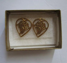 Load image into Gallery viewer, Foliate Heart Medieval Spanish vintage Metropolitan Museum of Art goldtone pierced earrings

