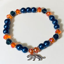 Load image into Gallery viewer, Auburn University sports fan glass pearl and crystal tiger bracelet
