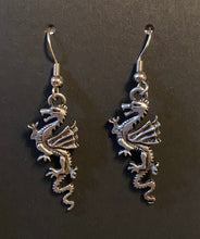 Load image into Gallery viewer, Dragon Rampant - silvertone pewter dragon earrings UAB Blazer fan, sports fan, fantasy Game of Thrones
