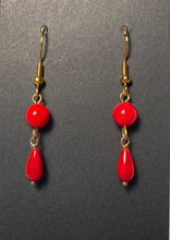 Load image into Gallery viewer, Red bamboo coral teardrop earrings
