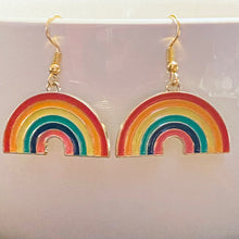 Load image into Gallery viewer, Cute rainbow earrings in goldtone and enamel
