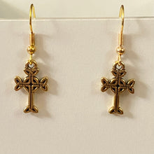 Load image into Gallery viewer, Celtic cross dainty silvertone or goldtone earrings with optional gemstone bead
