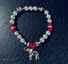 Load image into Gallery viewer, Alabama Crimson Tide sports fan “Tide Pride” glass pearl and crystal bracelet
