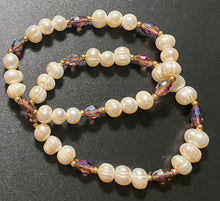 Load image into Gallery viewer, Freshwater baroque pearl and purple crystal bracelet
